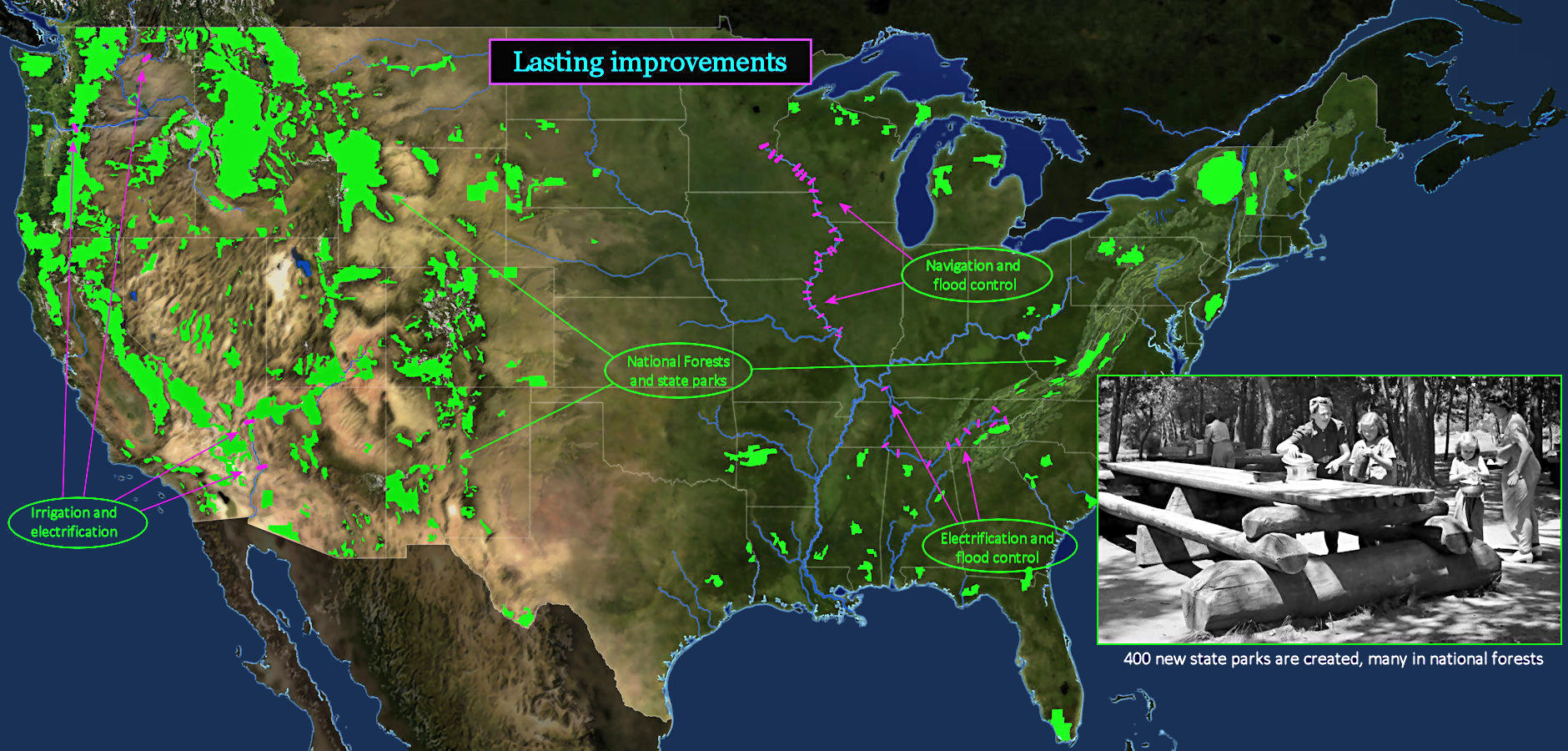 New Deal forests and campgrounds, map